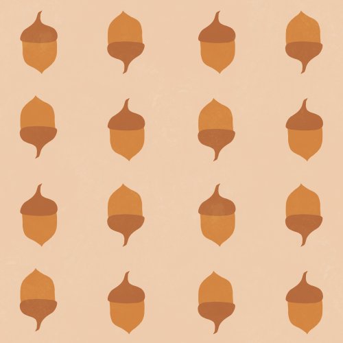 Seamless pattern of simple orange and brown acorns arranged in a neat grid on a peach background with subtle texture.