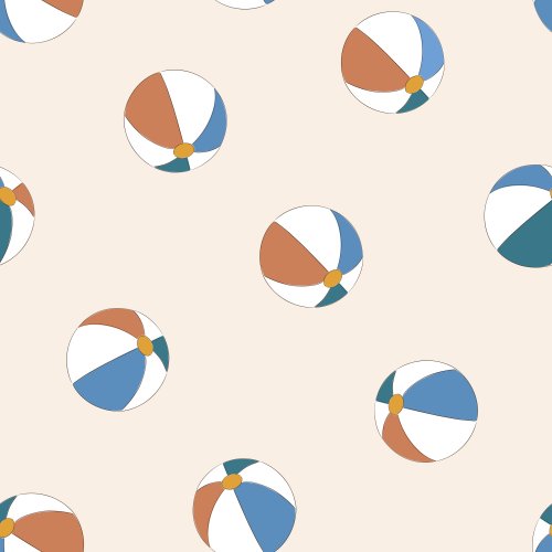 Tossed beach balls in brown, mid, dark teal. Pair with cheaters or ocean wave prints in same colours.