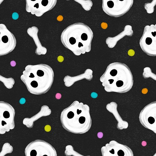 Skulls and bones with neon rainbow dots 