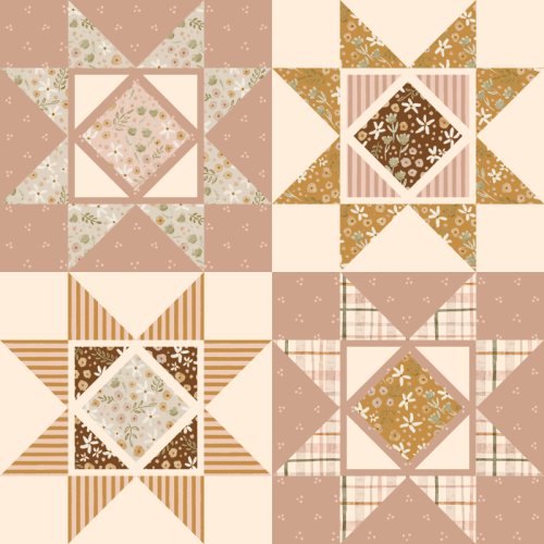 a patchwork sawtooth star repeating quilt block 