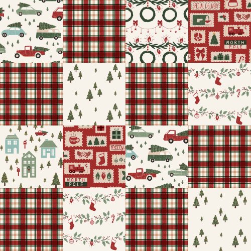 patchwork quilt of christmas prints