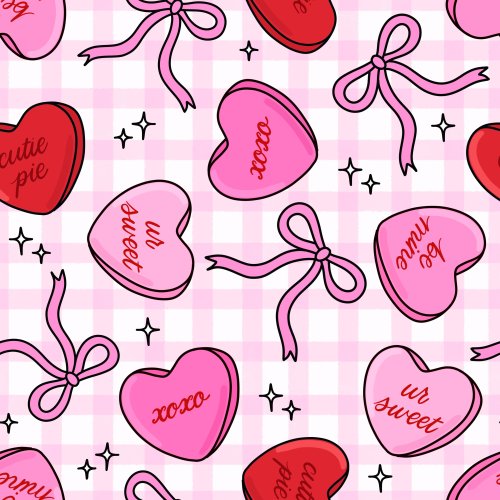 pink and red candy hearts with ribbons