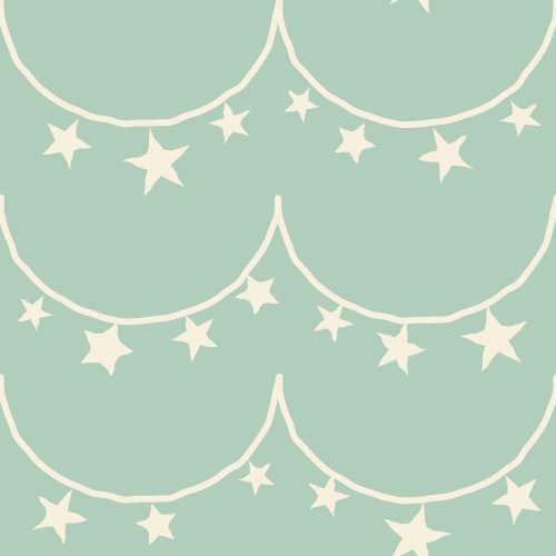 Simple Christmas garland pattern with white star bunting draped across a soft sage green background