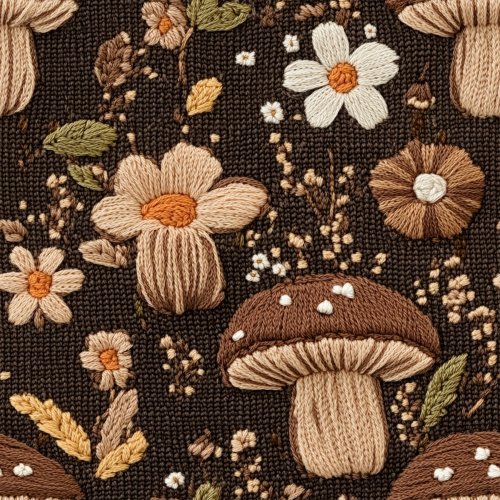 knit floral and mushrooms