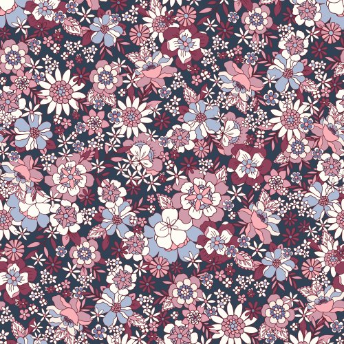 Candyfloss Fall Florals in Navy blue with plum purple vintage flowers