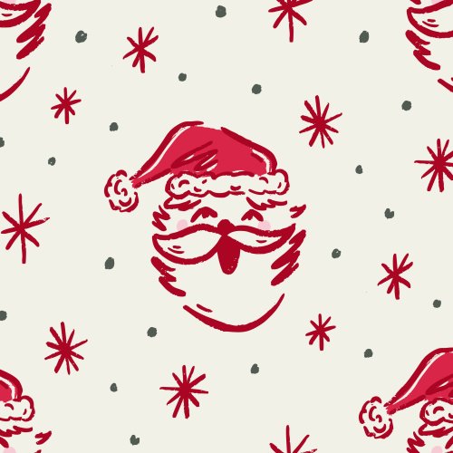 Jolly vintage Santa print, perfect for kids' clothes, festive quilts & nostalgic tea towels. Retro holiday charm for handmade gifts!