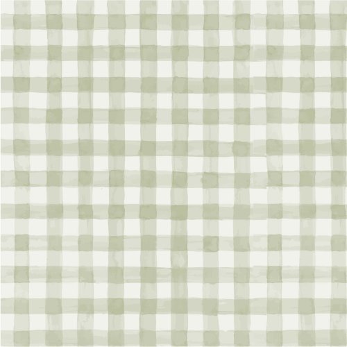 a handpainted watercolor gingham pattern in sage green on cream