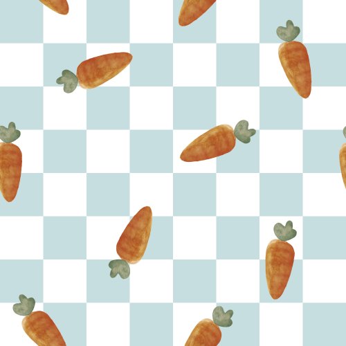 Watercolor carrots on retro checker plaid