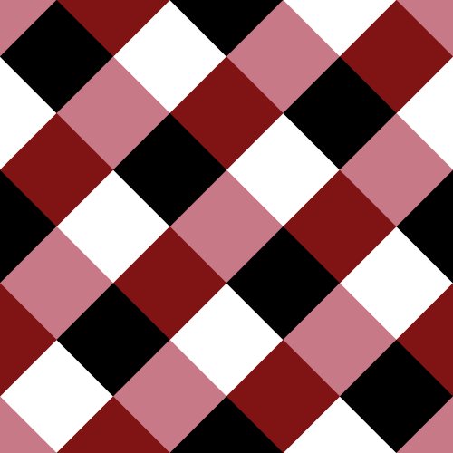 diamond check design in pink, red, black, and white