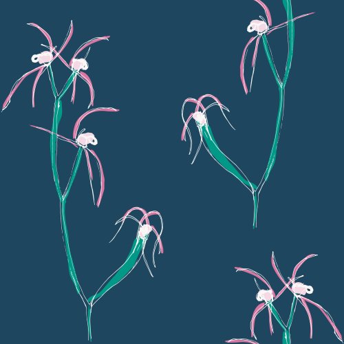 This hand painted, water colour Spider Orchid design is a silky celebration of this delicate wildflower. 