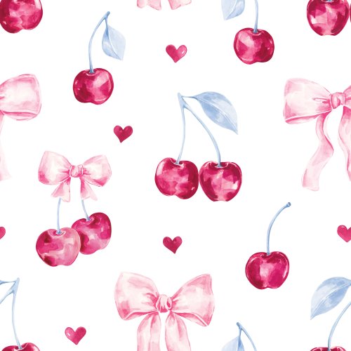 cherries and bows on pink checkers