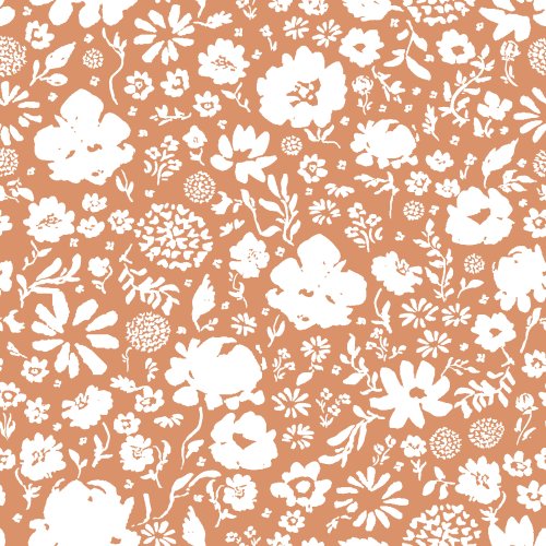 scattered abstract florals in white on a rust background for the Strengthens Me quilt kit