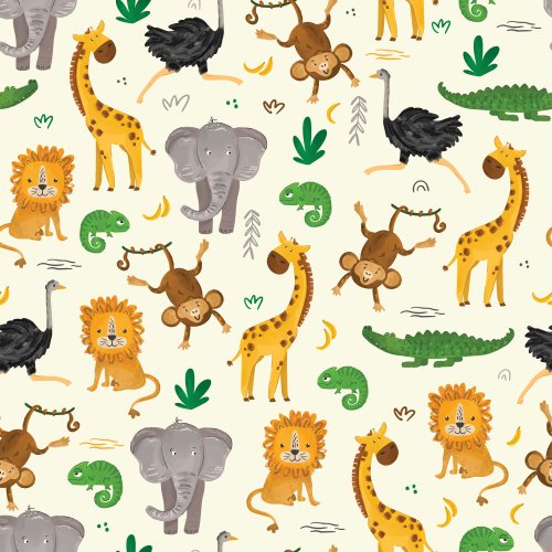 safari animals on yellow background