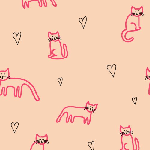 Hand drawn cats and hearts with little whiskers and heart noses perfect for valentines day.