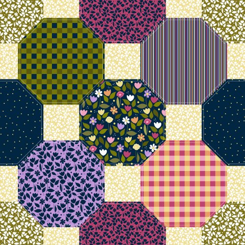 Summer Blossoms prints in a "cheater quilt"