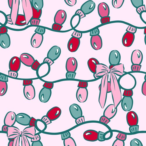 pink and green christmas lights and bow fabric