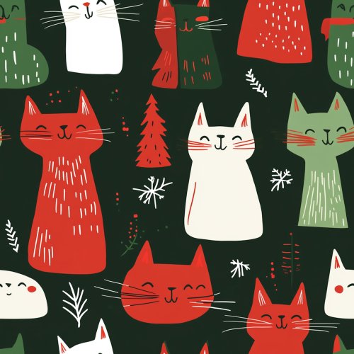 red and green christmas cats