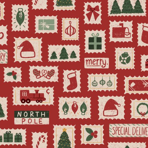 christmas stamp fabric design