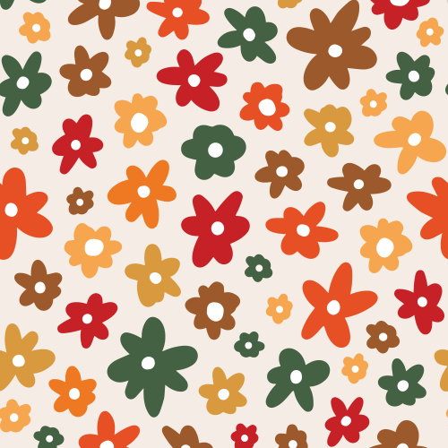 Autumn coloured floral in red, greens, browns, orange, yellow