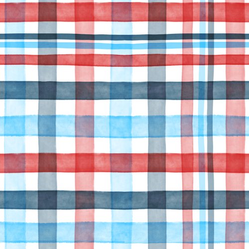 A hand drawn watercolor patriotic plaid with tones of red white and blue