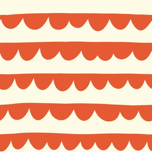 red scallops on cream background