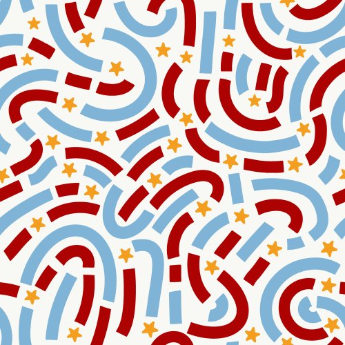 Red, white, and blue squiggles and stars