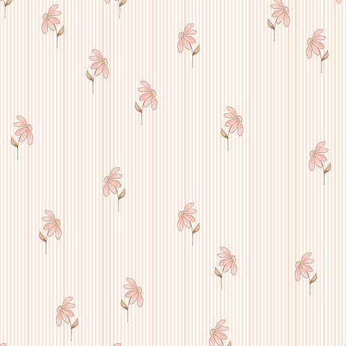 White and pink striped pattern with a watercolor daisy scattered across the top