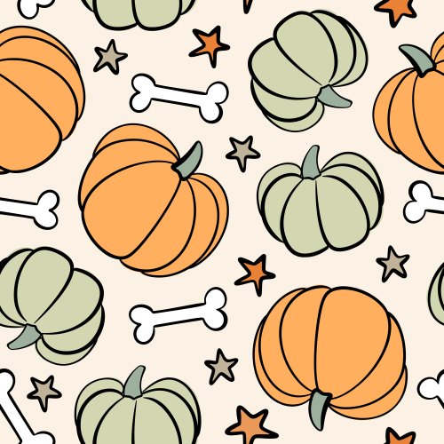 Tossed pumpkins, dog bones, stars