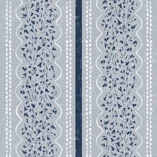 Floral Trellis Blue Scallop Vintage Vines