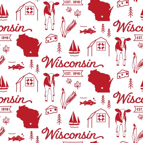 Hand drawn motifs representing Wisconsin, with retro script and established date.