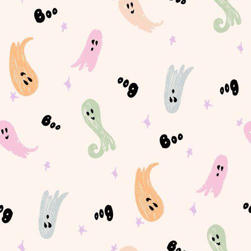 Retro Halloween Cute Ghosts with Boo text in multi pastel colors