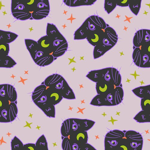 Halloween Kitties by Tylee + Art on a lavender background.