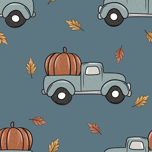 fall pumpkin truck on blue background