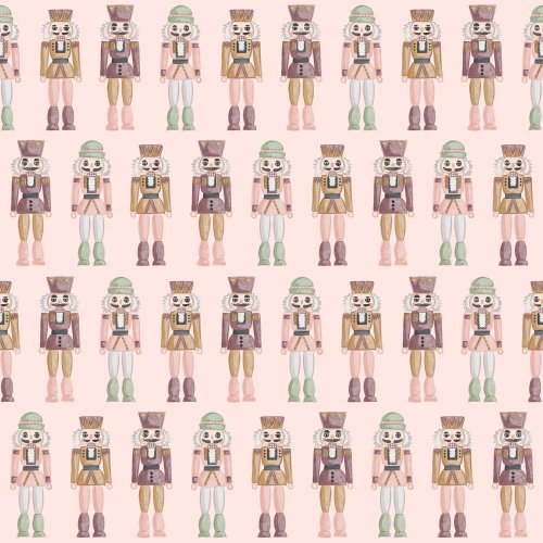 Rows of watercolor nutcrackers in a pink Christmas color palette.