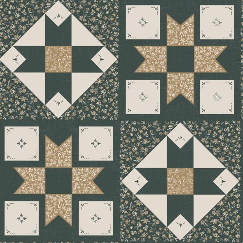 Faux Quilt Floral Block Quilt Star Sawtooth Star