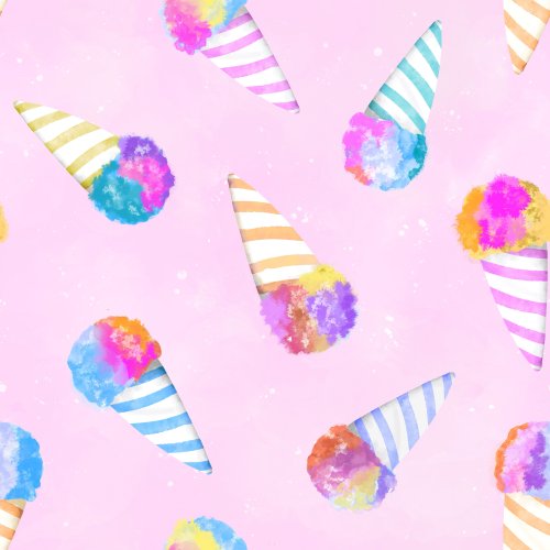 snow cones in watercolor style for kids in a tossed pattern
