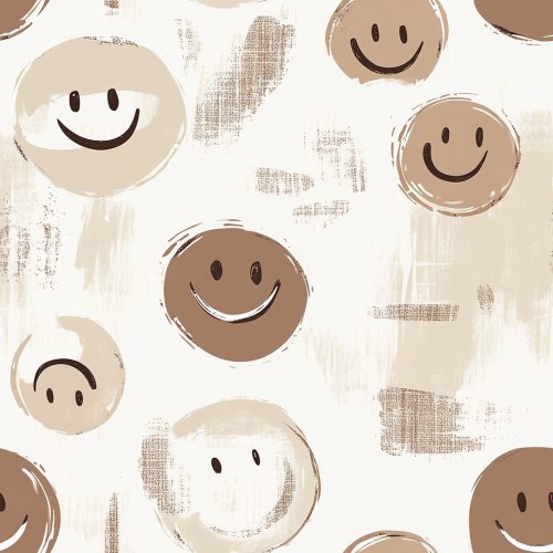 tan and brown smiley faces on cream background