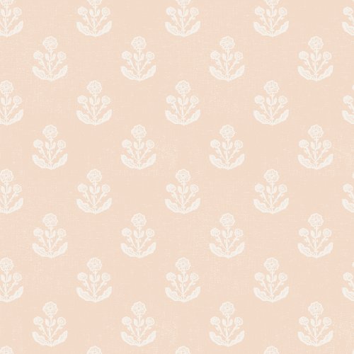 a subtle cream block print inspired floral on a textured pink background