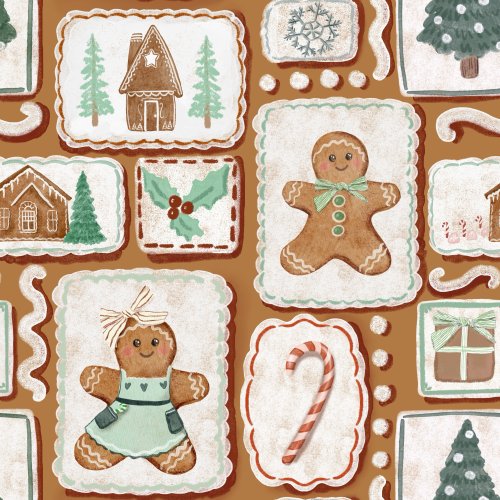 Cute frames with gingerbread girls and boys with other holiday elements on a brown background