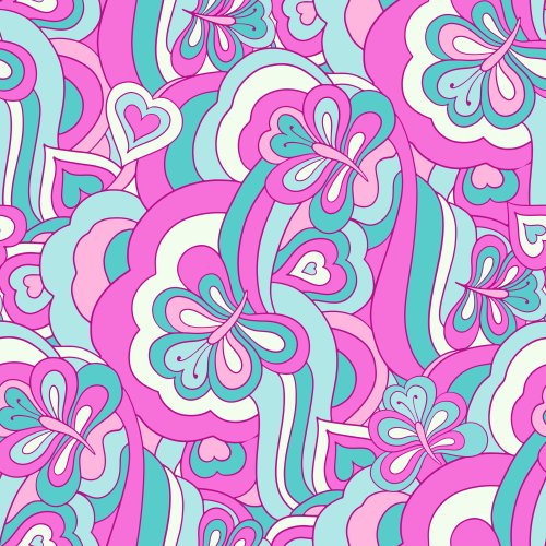 Retro Butterflies and Rainbows in 60s swirls