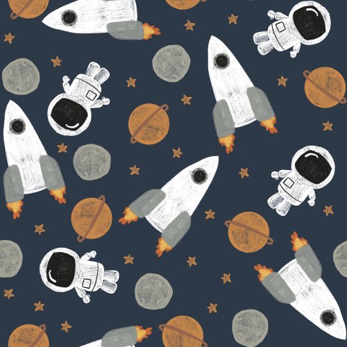 outer space planets and astronauts in navy blue