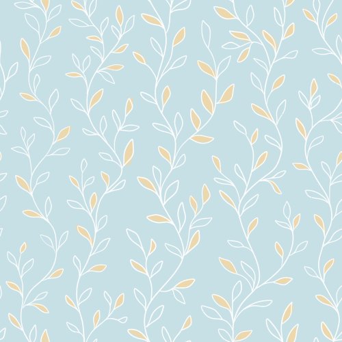 Trailing  willow branches with yellow leave details on a blue background 