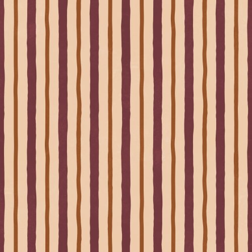 Vertical hand-drawn stripes alternating between berry red and rust orange on a pale peach background, giving a warm folk-inspired look.