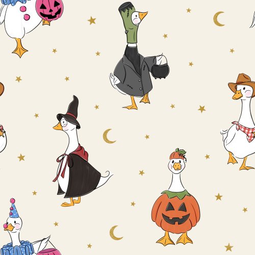 Whimsical geese in Hallowen costumes