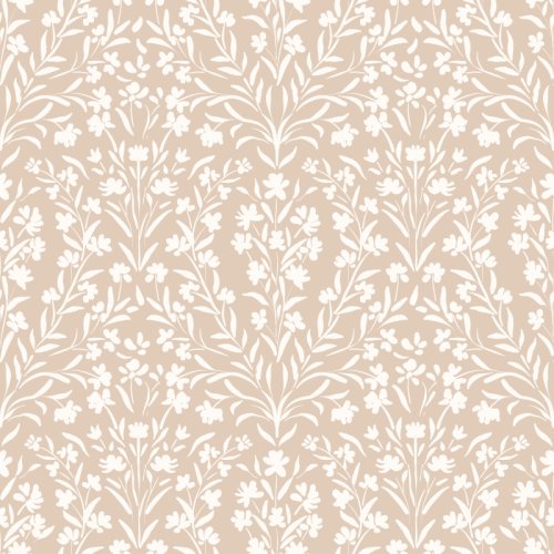 Botanical damask floral cream on solid background