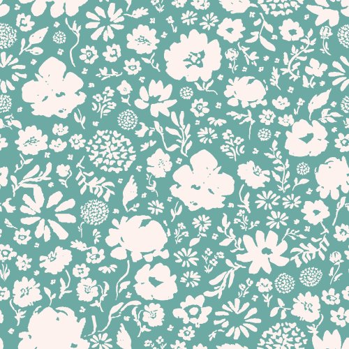 scattered cream abstract florals on a bright teal background for Bless The Lord quilt kit