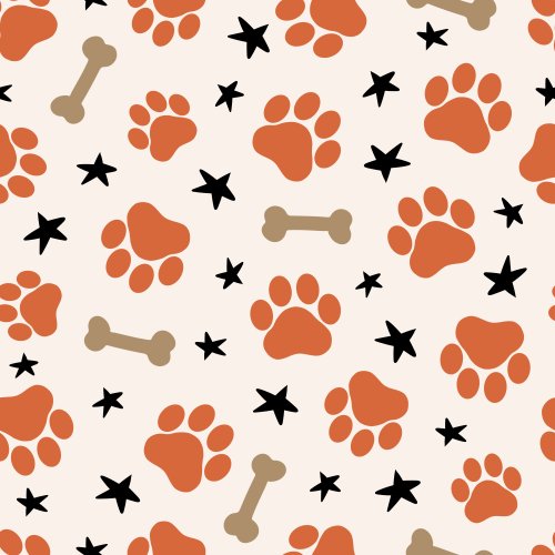 Tossed dog paws, bones and stars.  Cute Halloween print for dog bandanas.