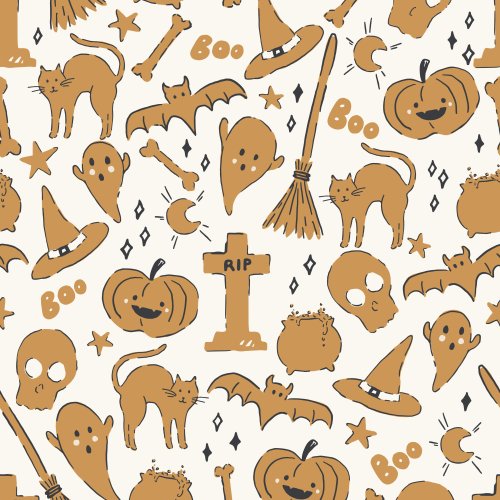 mixed halloween designs with pumpkins, bat, ghosts, witch