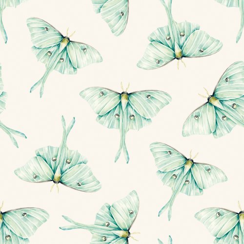 tossed mint green luna moths on cream background