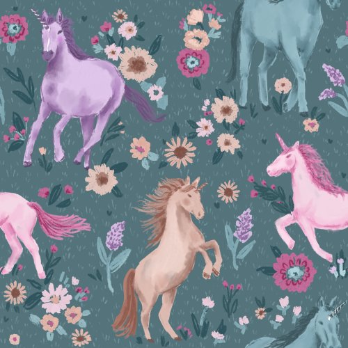 unicorns in a floral field for kids and girls
